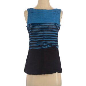 EUC Yoana Baraschi Blue Black Striped Sleeveless Blouse Size 2 Zipper Back